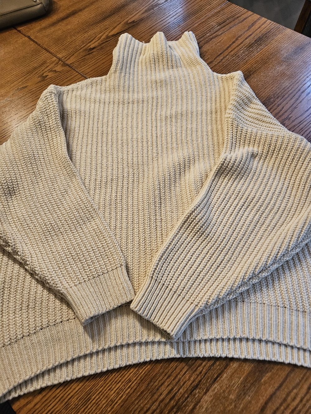 Free People Overaized Cream Ribbed Mock Neck Sweater